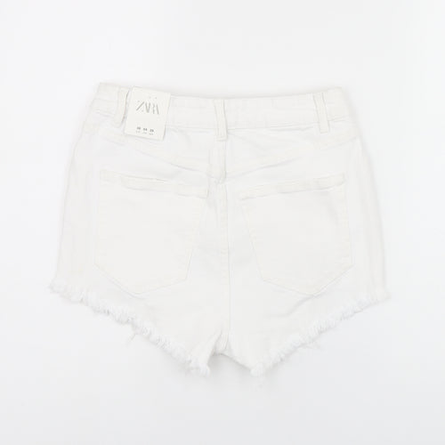 Zara Womens White Cotton Hot Pants Shorts Size 8 Regular Zip