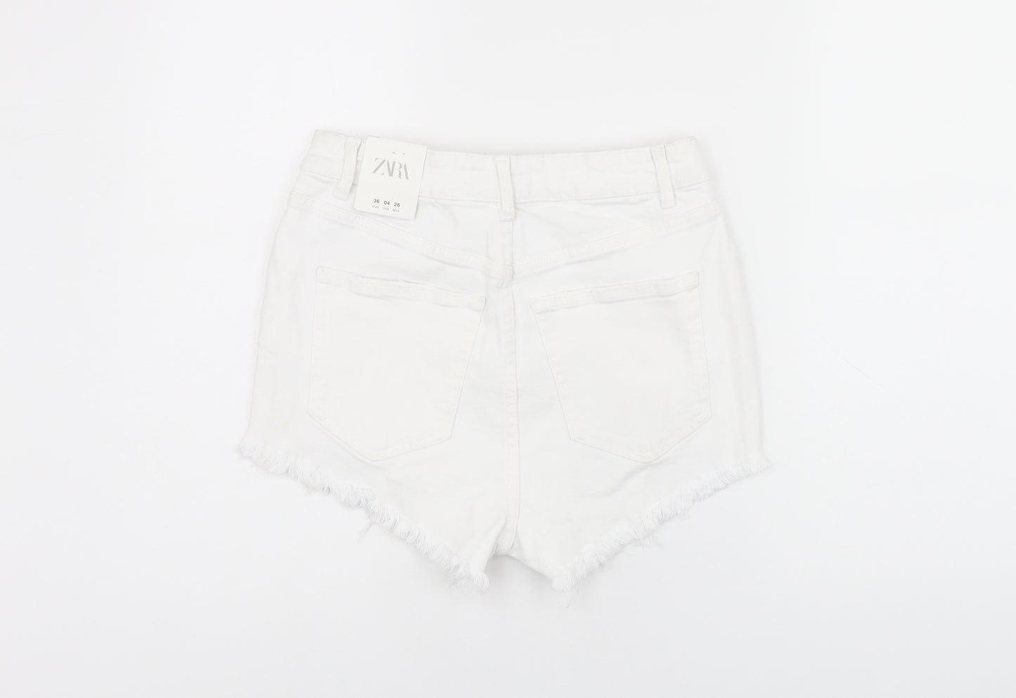 Zara Womens White Cotton Hot Pants Shorts Size 8 Regular Zip