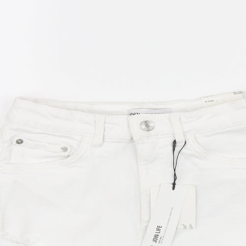 Zara Womens White Cotton Hot Pants Shorts Size 8 Regular Zip