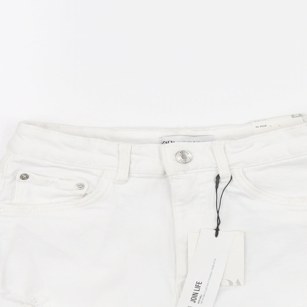 Zara Womens White Cotton Hot Pants Shorts Size 8 Regular Zip