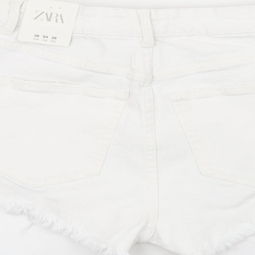 Zara Womens White Cotton Hot Pants Shorts Size 8 Regular Zip