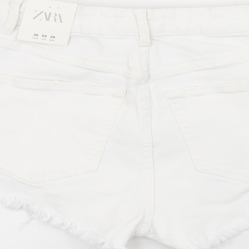 Zara Womens White Cotton Hot Pants Shorts Size 8 Regular Zip