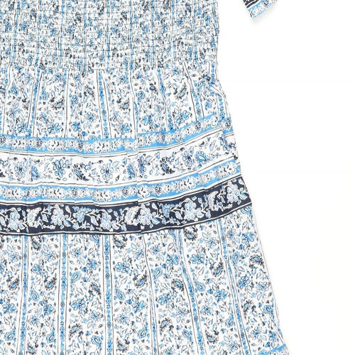 Marks and Spencer Womens White Floral Cotton A-Line Size 16 Square Neck Pullover