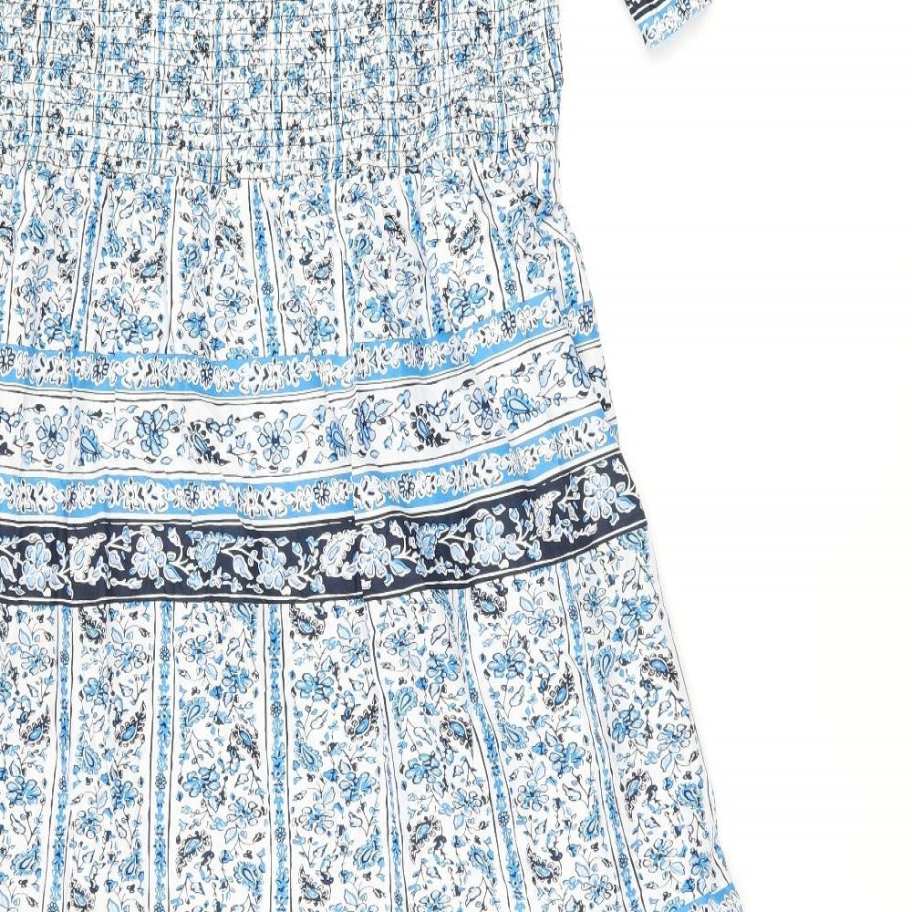 Marks and Spencer Womens White Floral Cotton A-Line Size 16 Square Neck Pullover