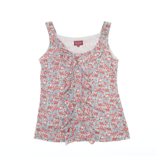 LA CITY Womens Grey Floral Polyester Basic T-Shirt Size 10 Scoop Neck - Frill Detail