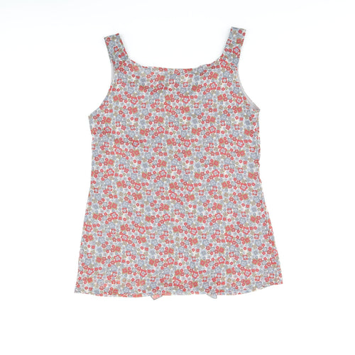 LA CITY Womens Grey Floral Polyester Basic T-Shirt Size 10 Scoop Neck - Frill Detail