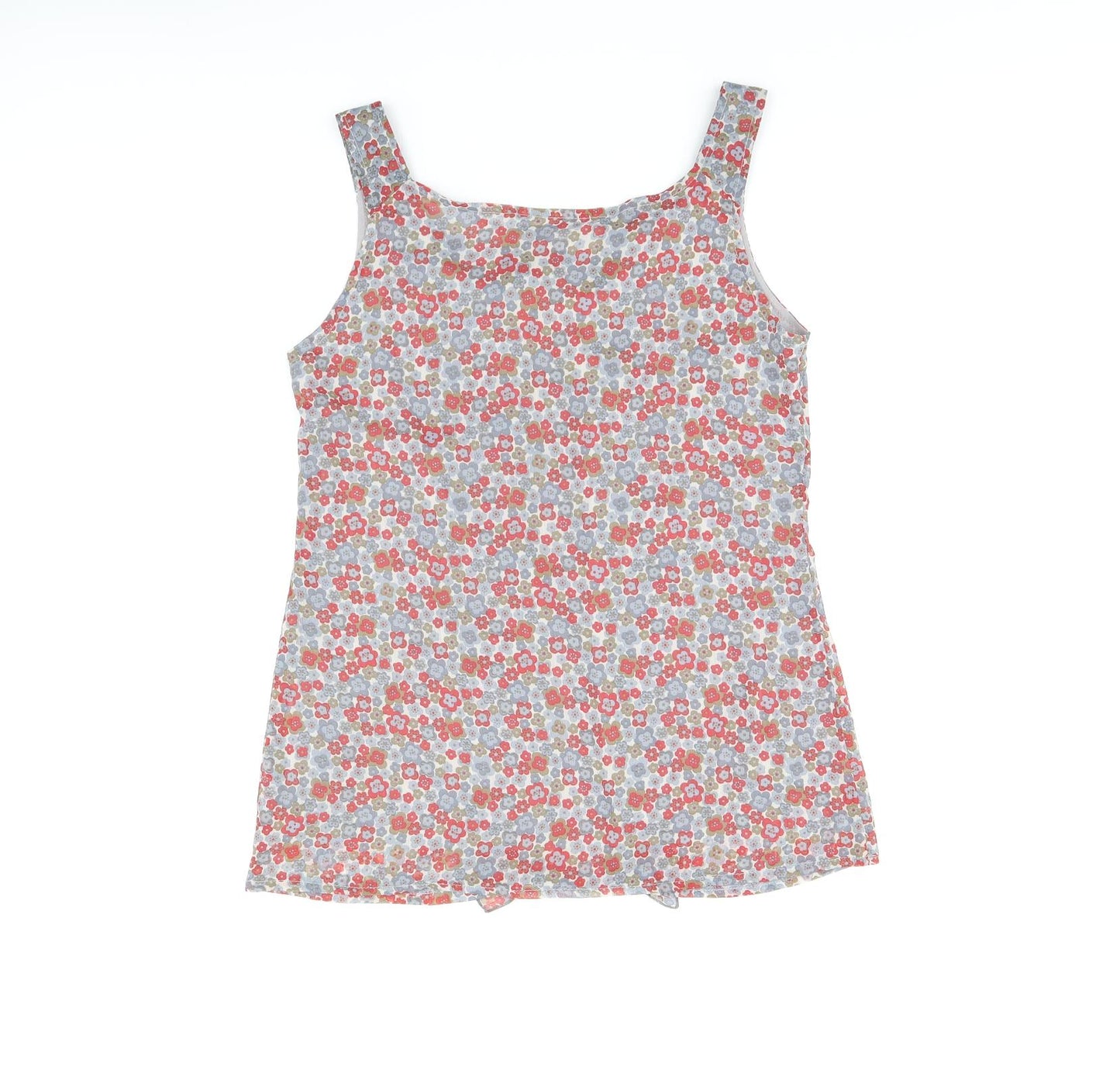 LA CITY Womens Grey Floral Polyester Basic T-Shirt Size 10 Scoop Neck - Frill Detail