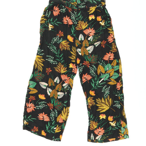 Warehouse Womens Black Floral Viscose Cropped Trousers Size 8 L21 in Regular