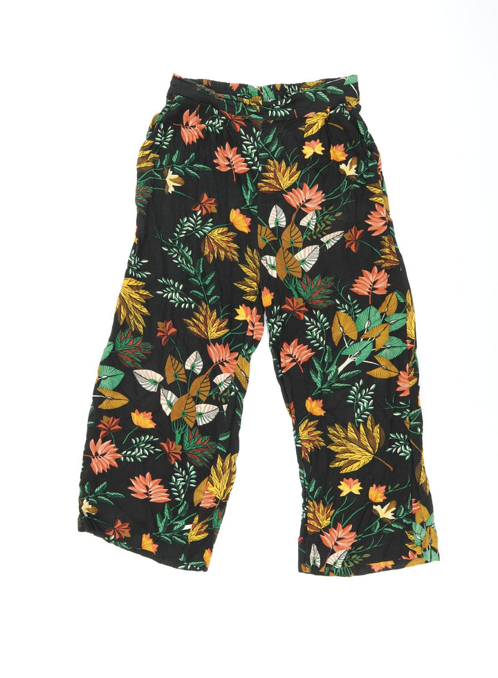 Warehouse Womens Black Floral Viscose Cropped Trousers Size 8 L21 in Regular