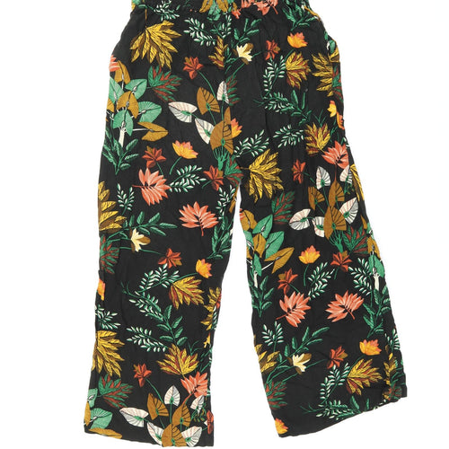 Warehouse Womens Black Floral Viscose Cropped Trousers Size 8 L21 in Regular