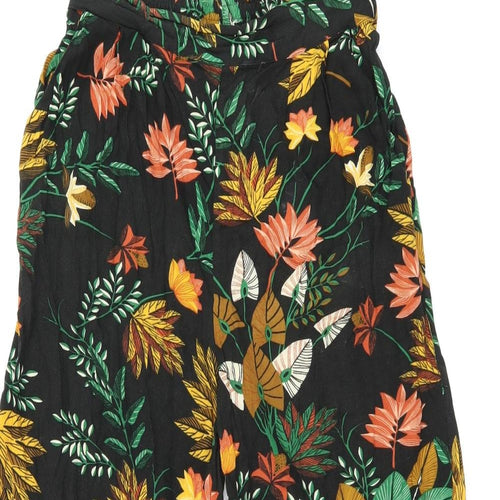 Warehouse Womens Black Floral Viscose Cropped Trousers Size 8 L21 in Regular