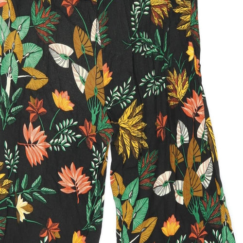 Warehouse Womens Black Floral Viscose Cropped Trousers Size 8 L21 in Regular