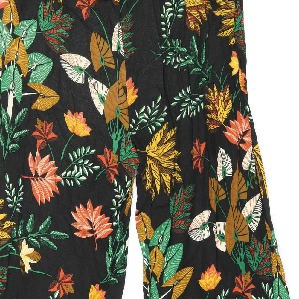 Warehouse Womens Black Floral Viscose Cropped Trousers Size 8 L21 in Regular
