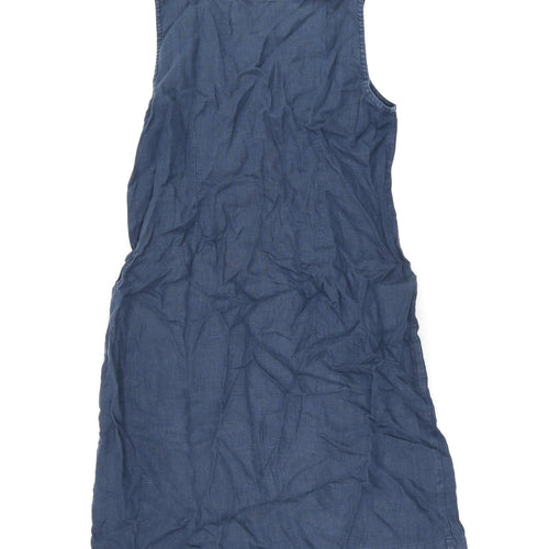 Sahara Womens Blue Linen Shift Size M Square Neck Button