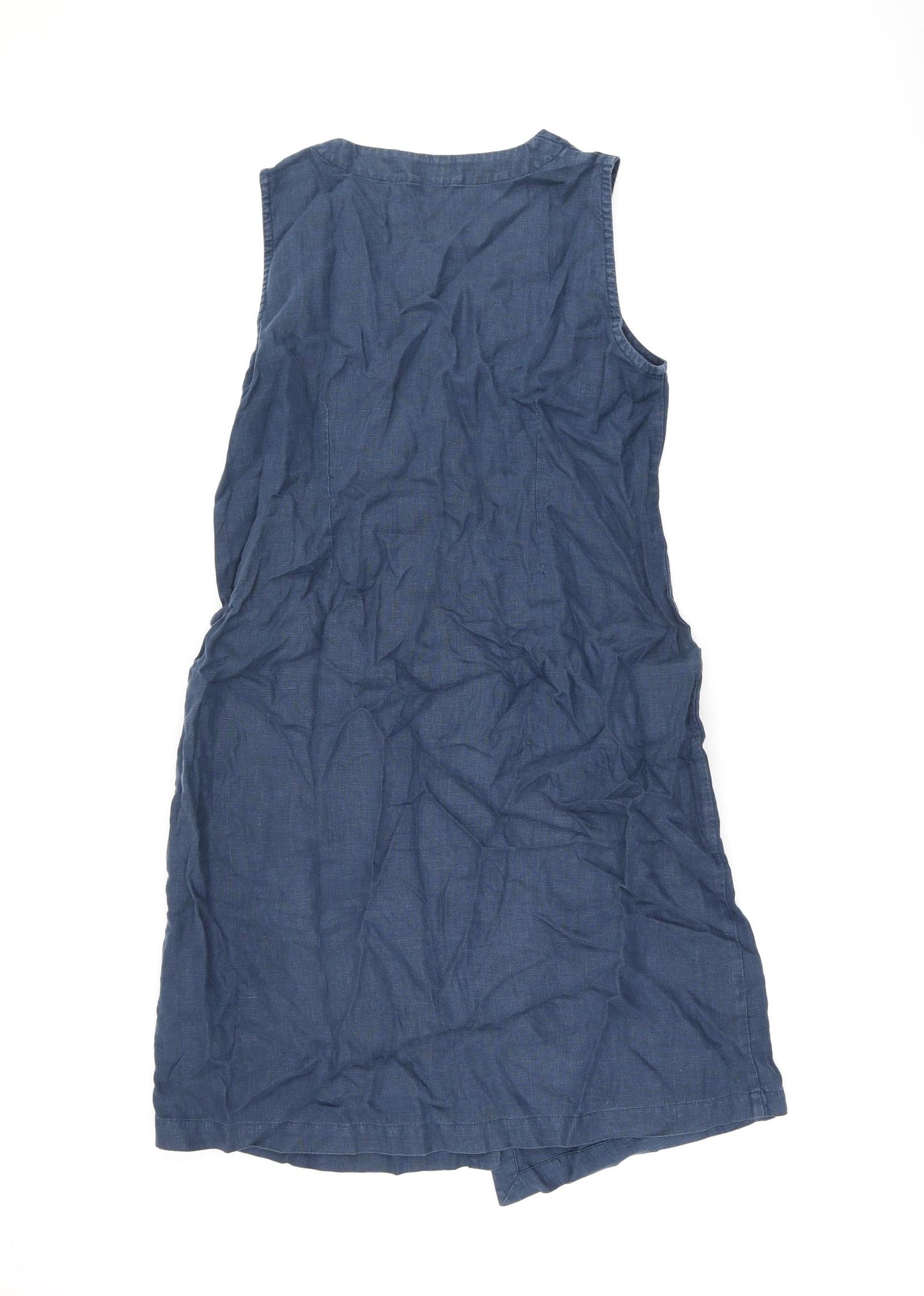 Sahara Womens Blue Linen Shift Size M Square Neck Button