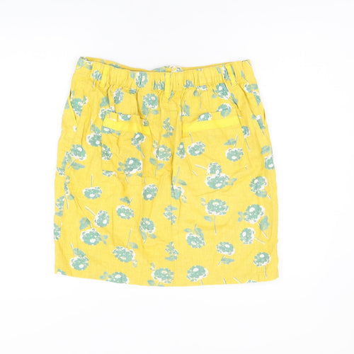 NEXT Womens Yellow Floral Linen Mini Skirt Size 12 Zip