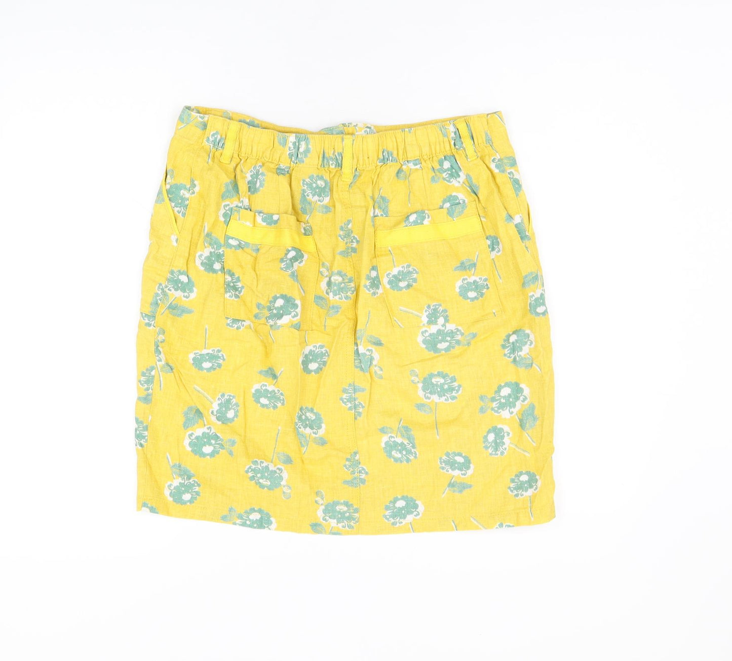 NEXT Womens Yellow Floral Linen Mini Skirt Size 12 Zip