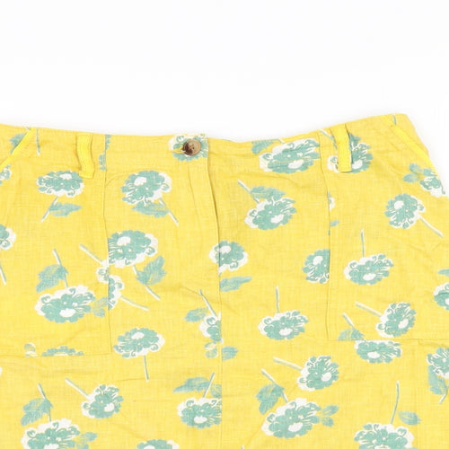 NEXT Womens Yellow Floral Linen Mini Skirt Size 12 Zip