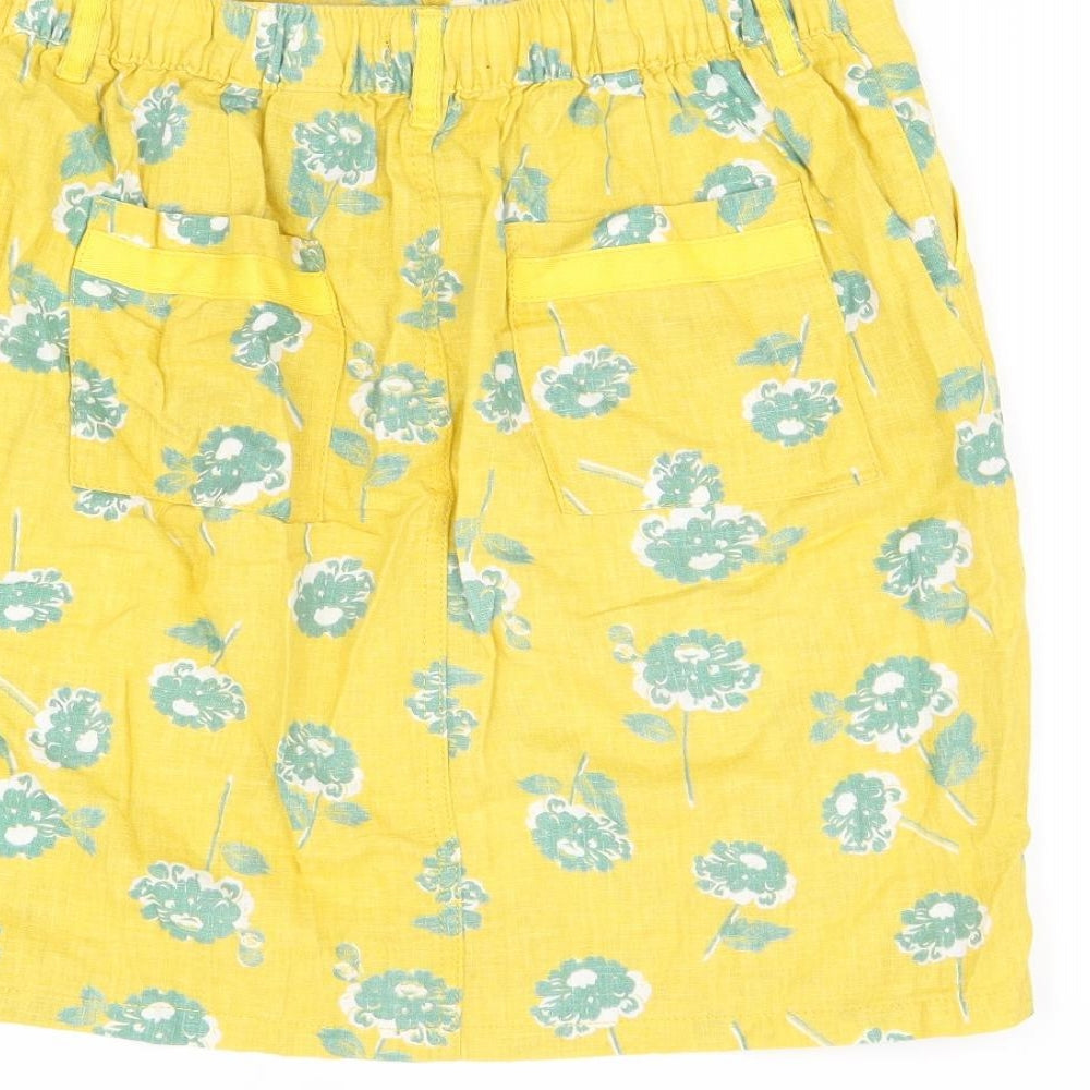NEXT Womens Yellow Floral Linen Mini Skirt Size 12 Zip
