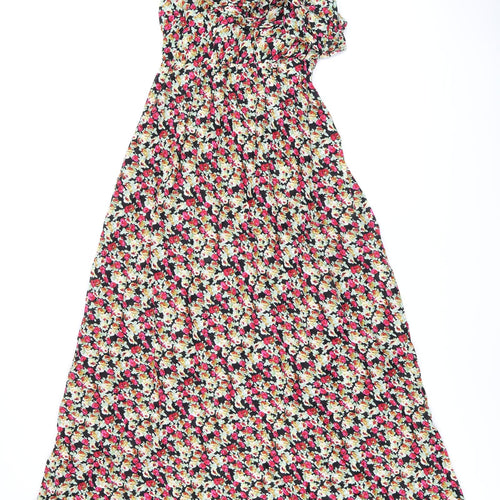 Lila Womens Black Floral Cotton Maxi Size 10 One Shoulder Pullover