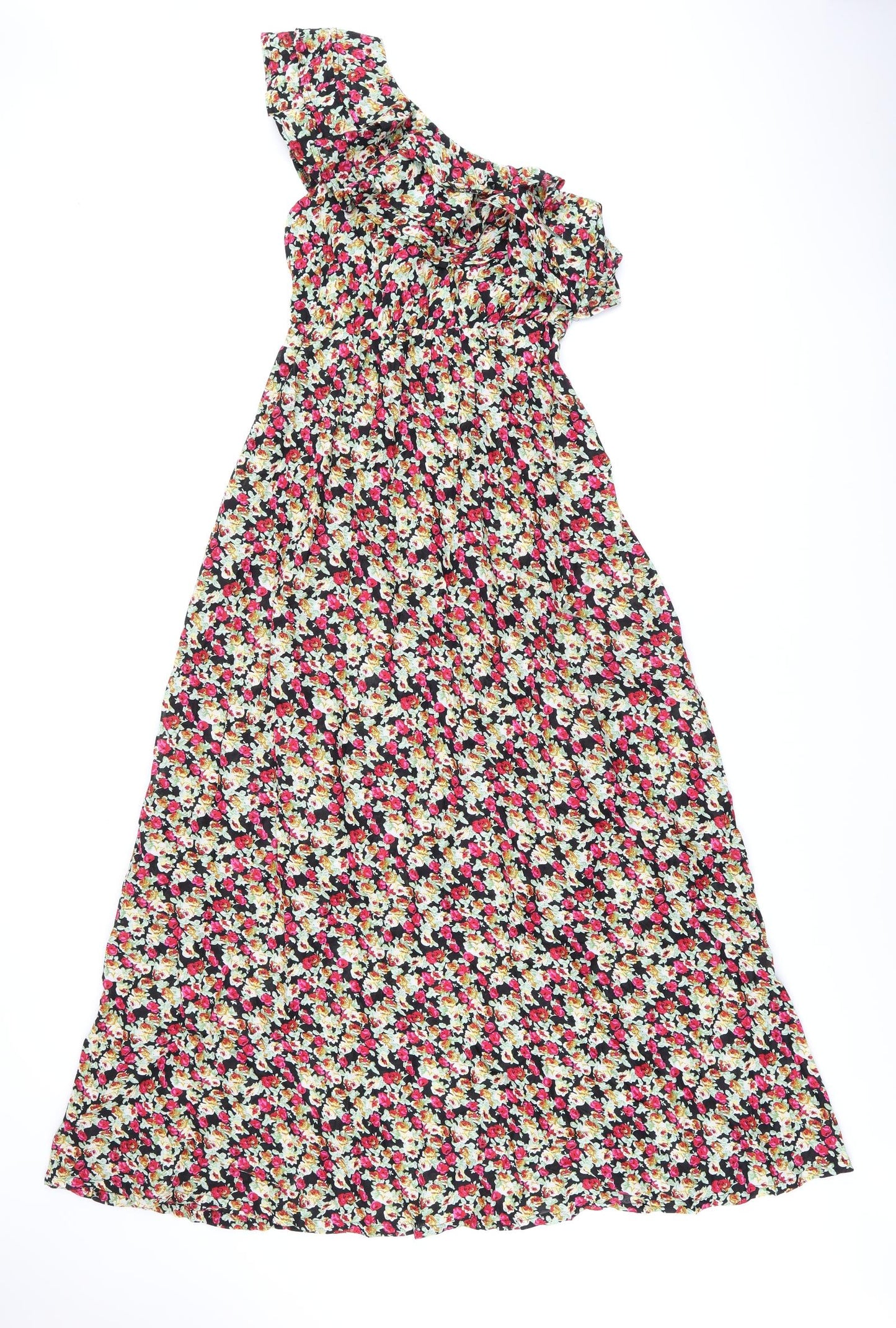Lila Womens Black Floral Cotton Maxi Size 10 One Shoulder Pullover