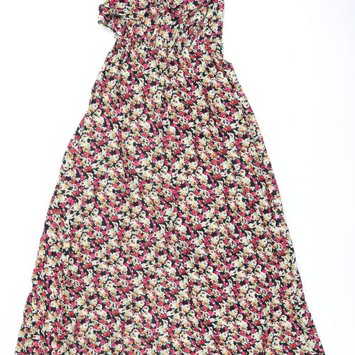Lila Womens Black Floral Cotton Maxi Size 10 One Shoulder Pullover