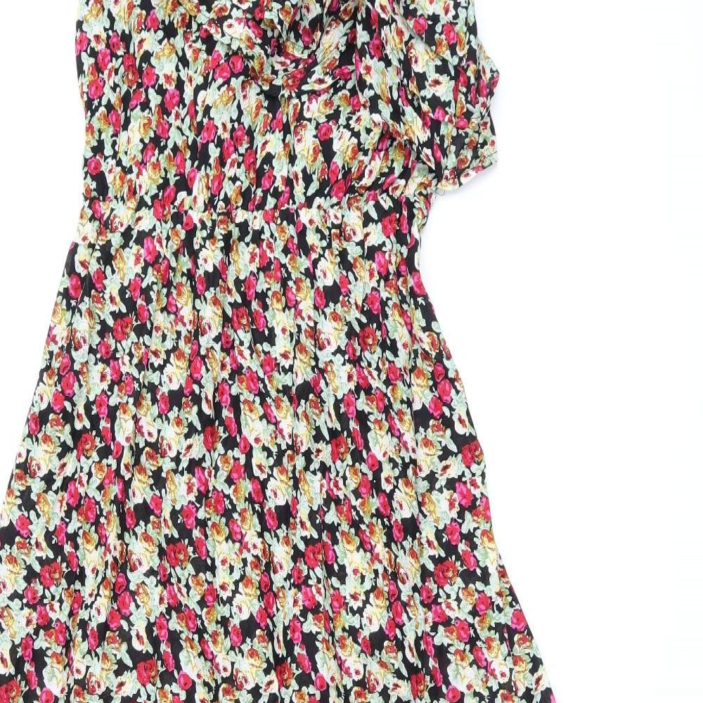 Lila Womens Black Floral Cotton Maxi Size 10 One Shoulder Pullover
