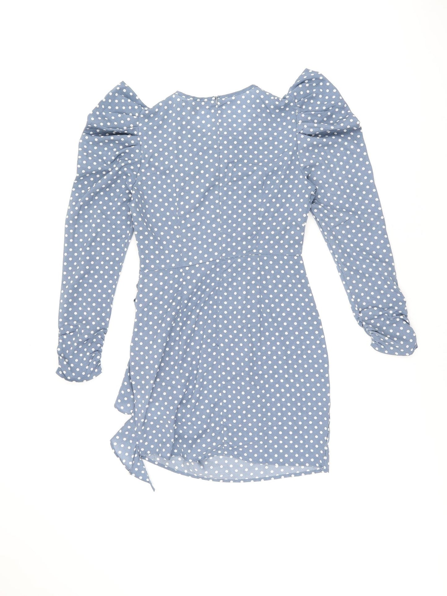 Missguided Womens Blue Polka Dot Polyester Bodycon Size 8 Round Neck Zip