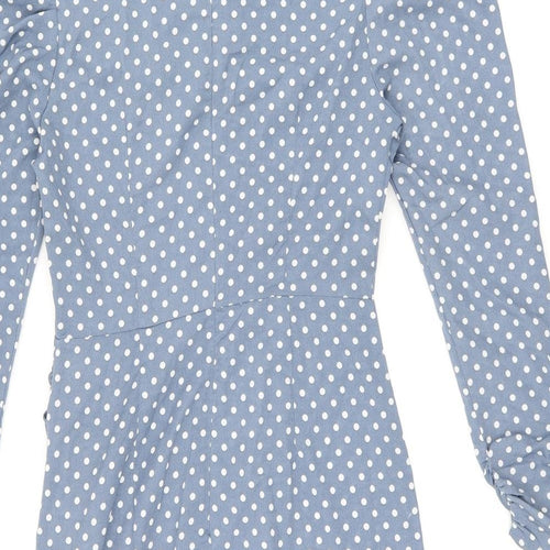 Missguided Womens Blue Polka Dot Polyester Bodycon Size 8 Round Neck Zip