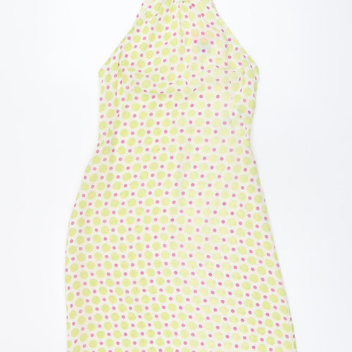Saba Womens White Polka Dot Polyester Shift Size 6 Halter Zip