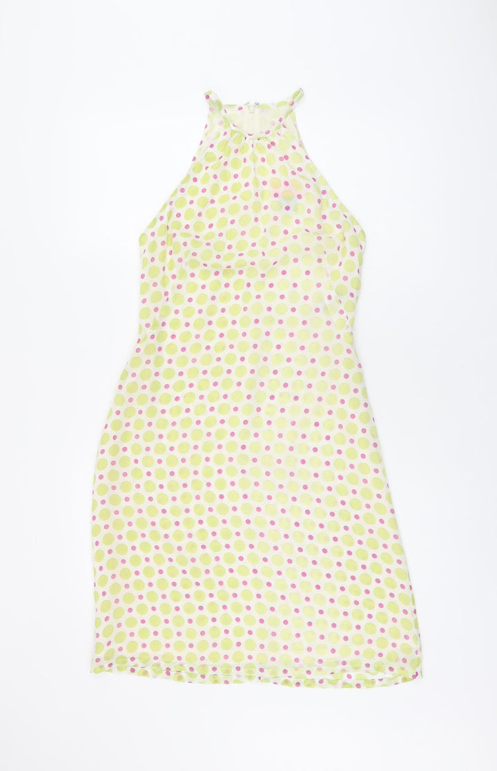 Saba Womens White Polka Dot Polyester Shift Size 6 Halter Zip