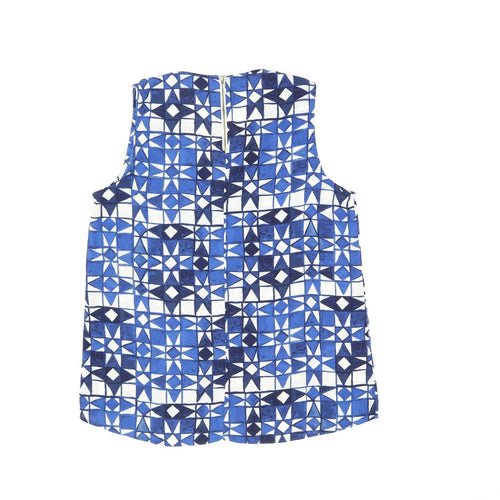 NEXT Womens Blue Geometric Polyester Basic T-Shirt Size 12 V-Neck