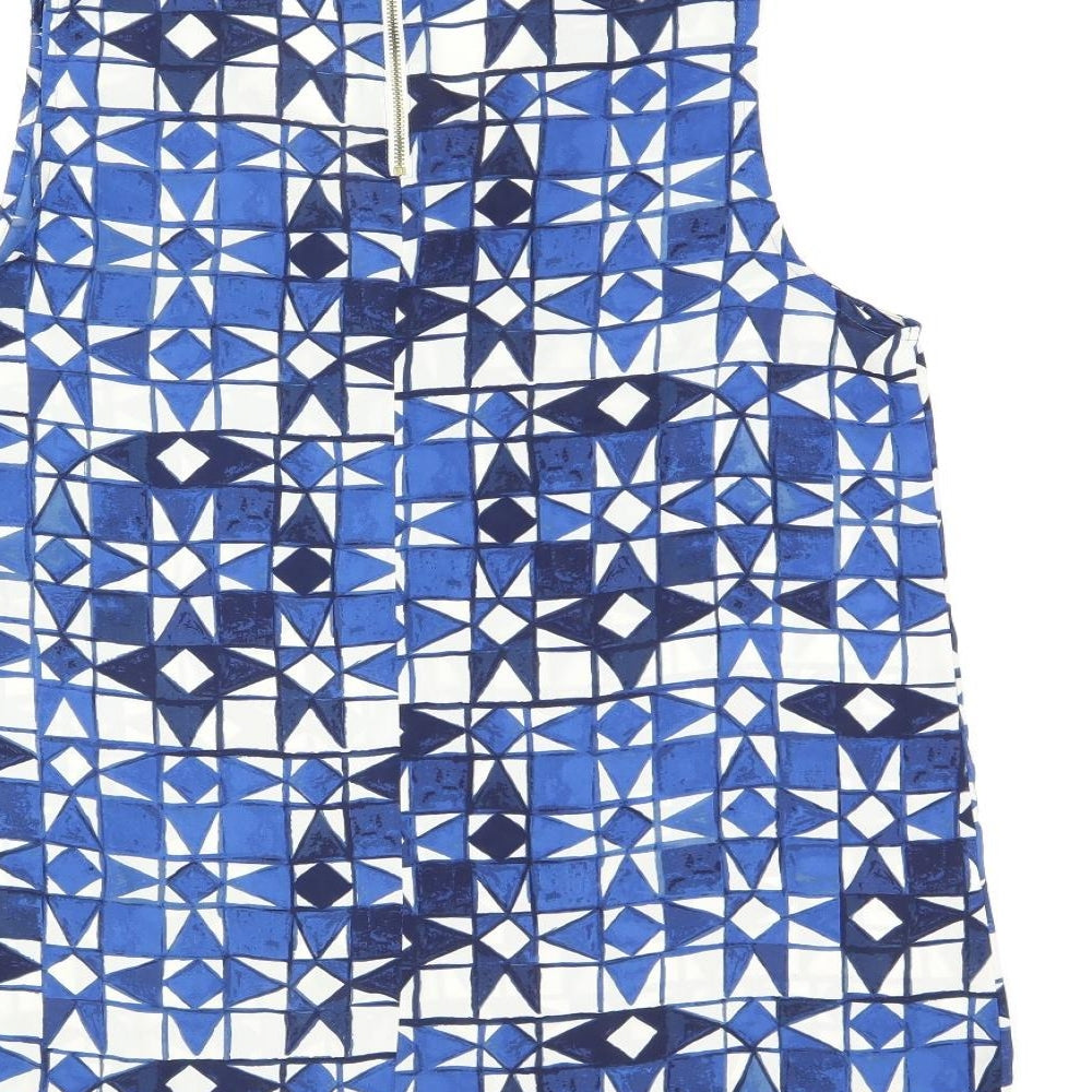 NEXT Womens Blue Geometric Polyester Basic T-Shirt Size 12 V-Neck