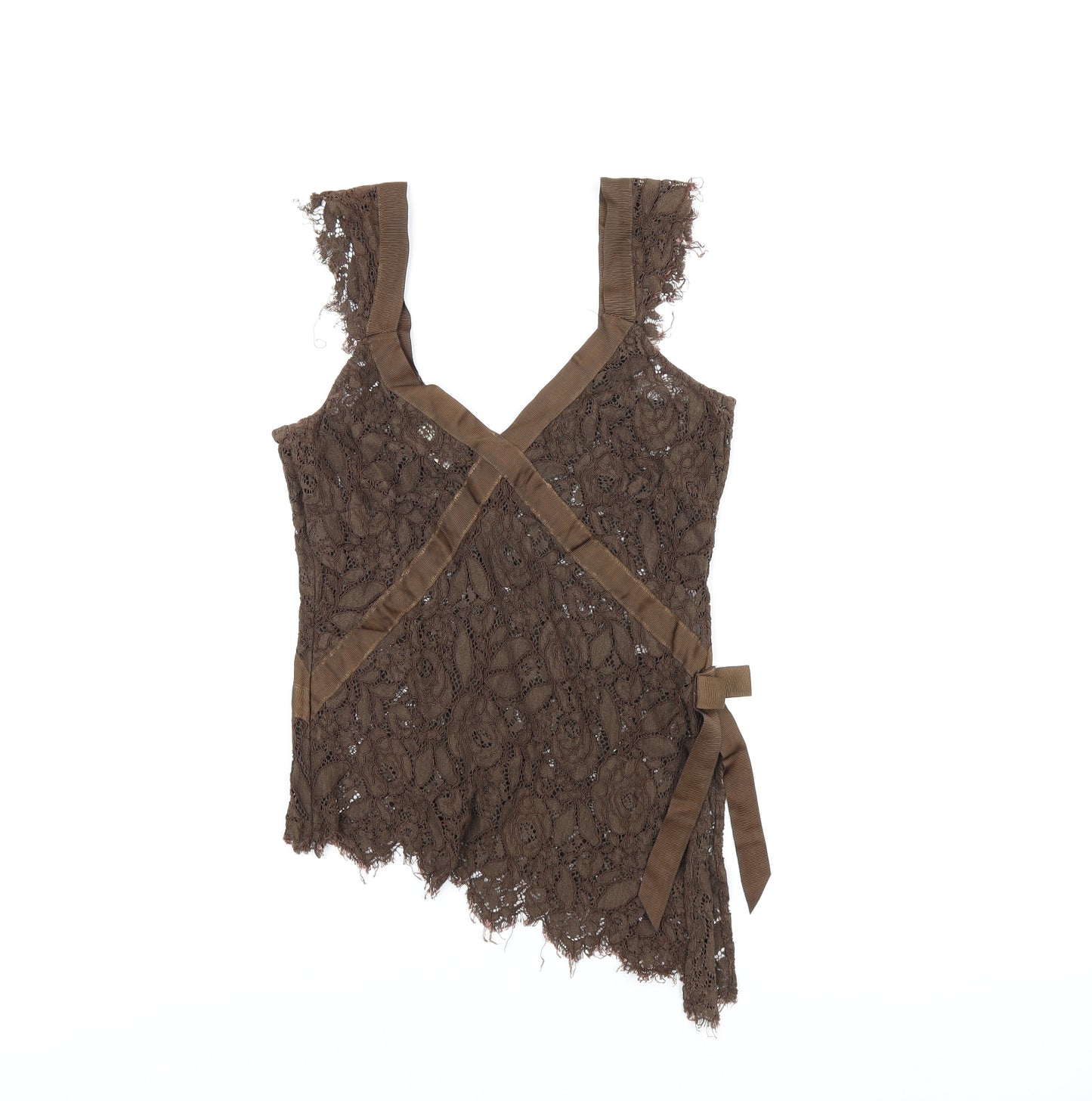 Karen Millen Womens Brown Cotton Basic T-Shirt Size 10 V-Neck