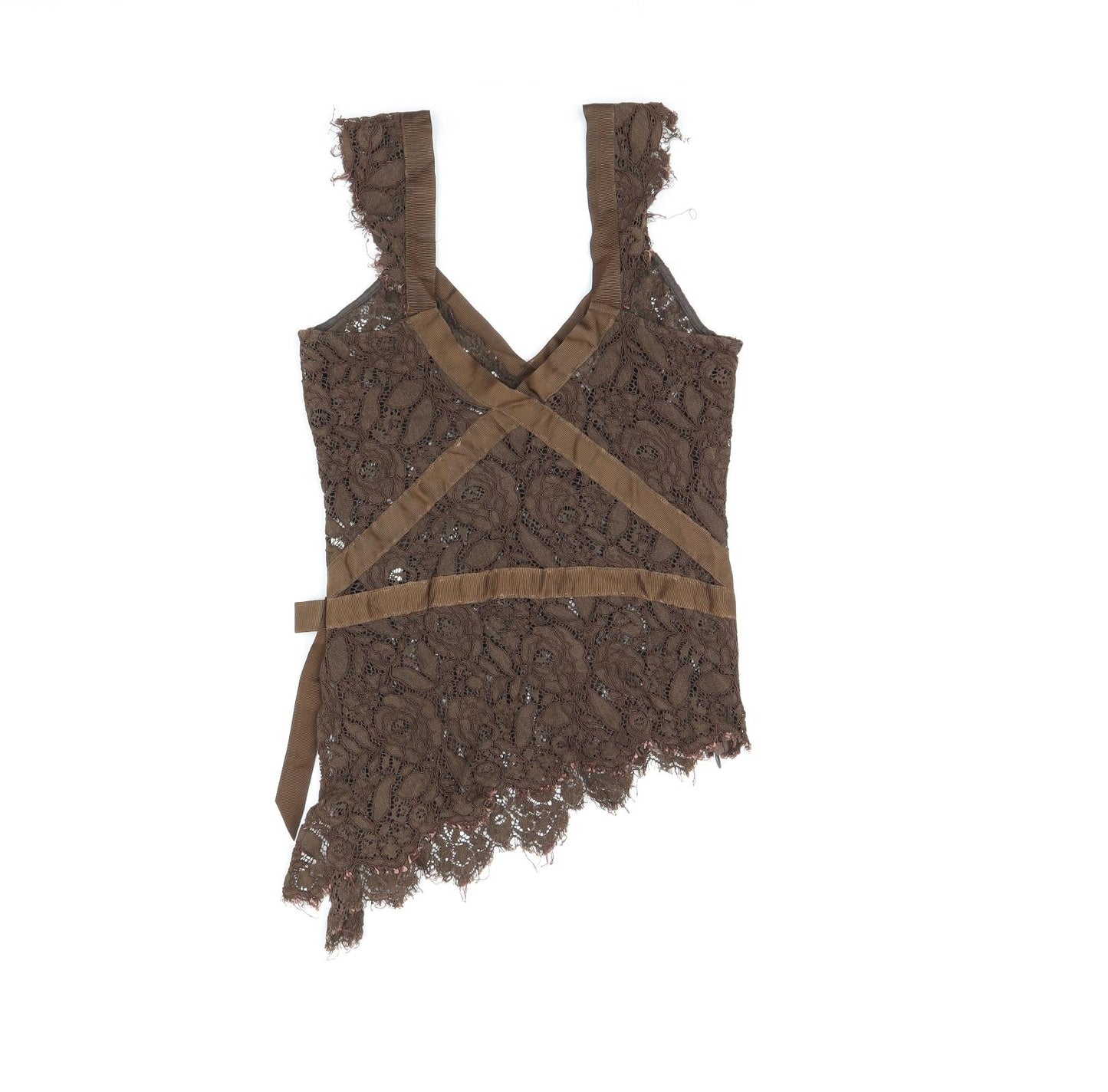 Karen Millen Womens Brown Cotton Basic T-Shirt Size 10 V-Neck