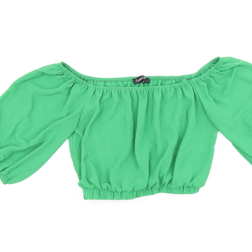 Cameo Rose Womens Green Polyester Cropped T-Shirt Size 10 Off the Shoulder