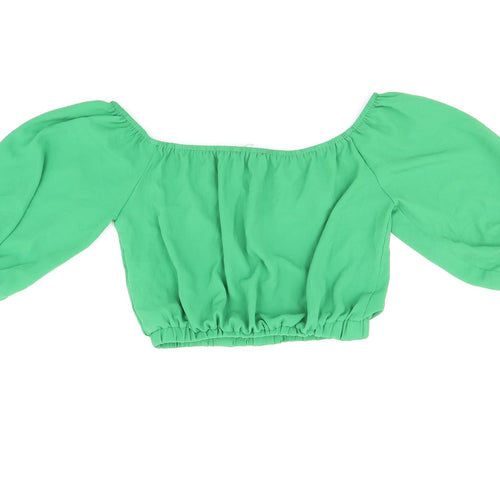 Cameo Rose Womens Green Polyester Cropped T-Shirt Size 10 Off the Shoulder