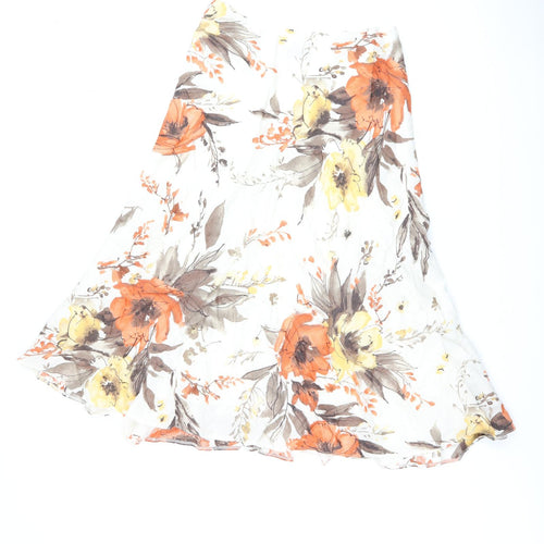 Alex&Co Womens White Floral Linen Flare Skirt Size 14 Zip