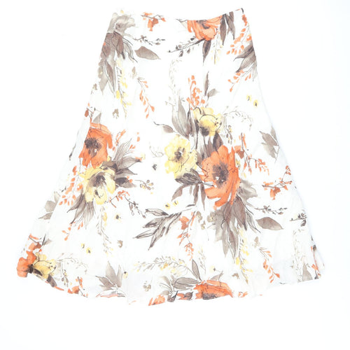 Alex&Co Womens White Floral Linen Flare Skirt Size 14 Zip