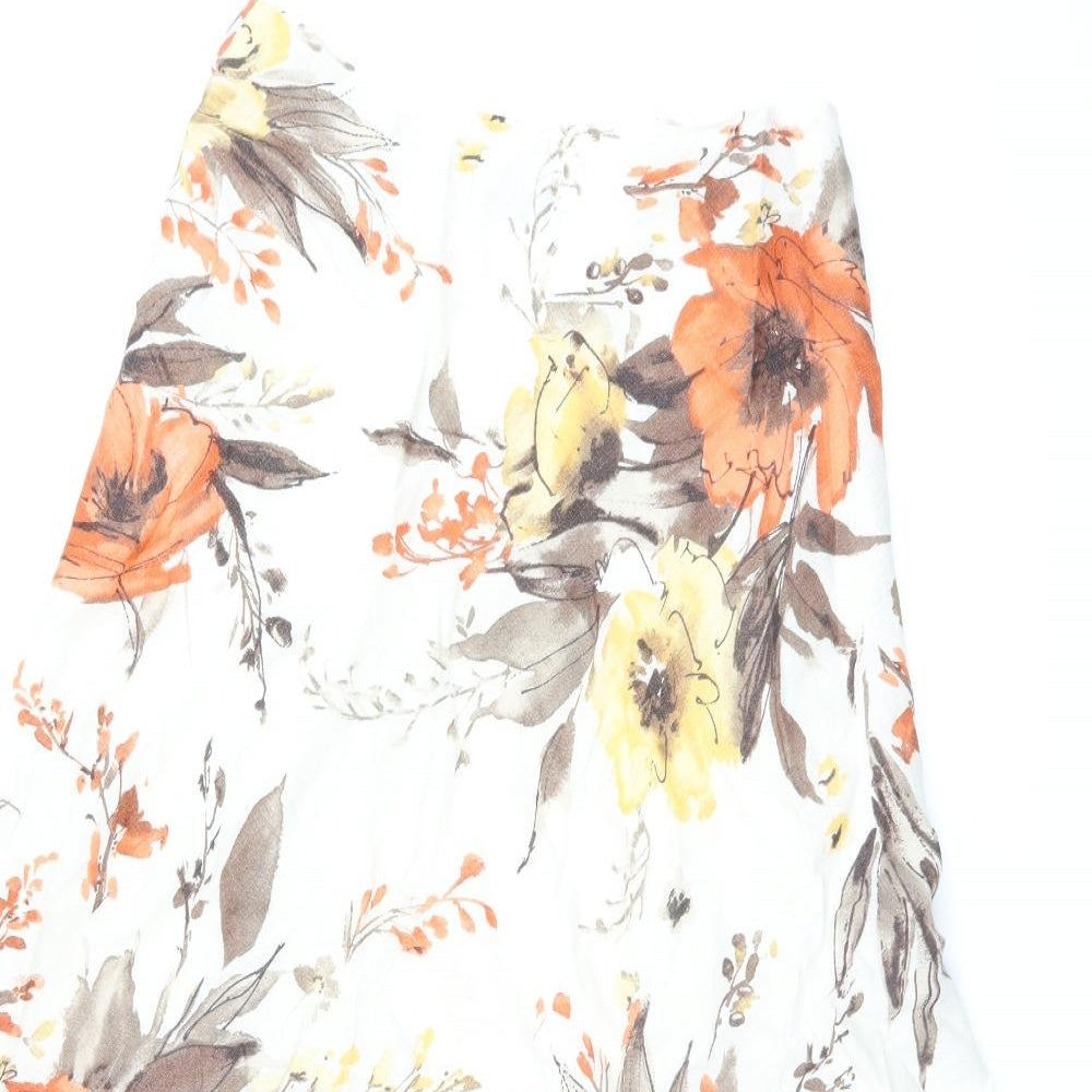 Alex&Co Womens White Floral Linen Flare Skirt Size 14 Zip