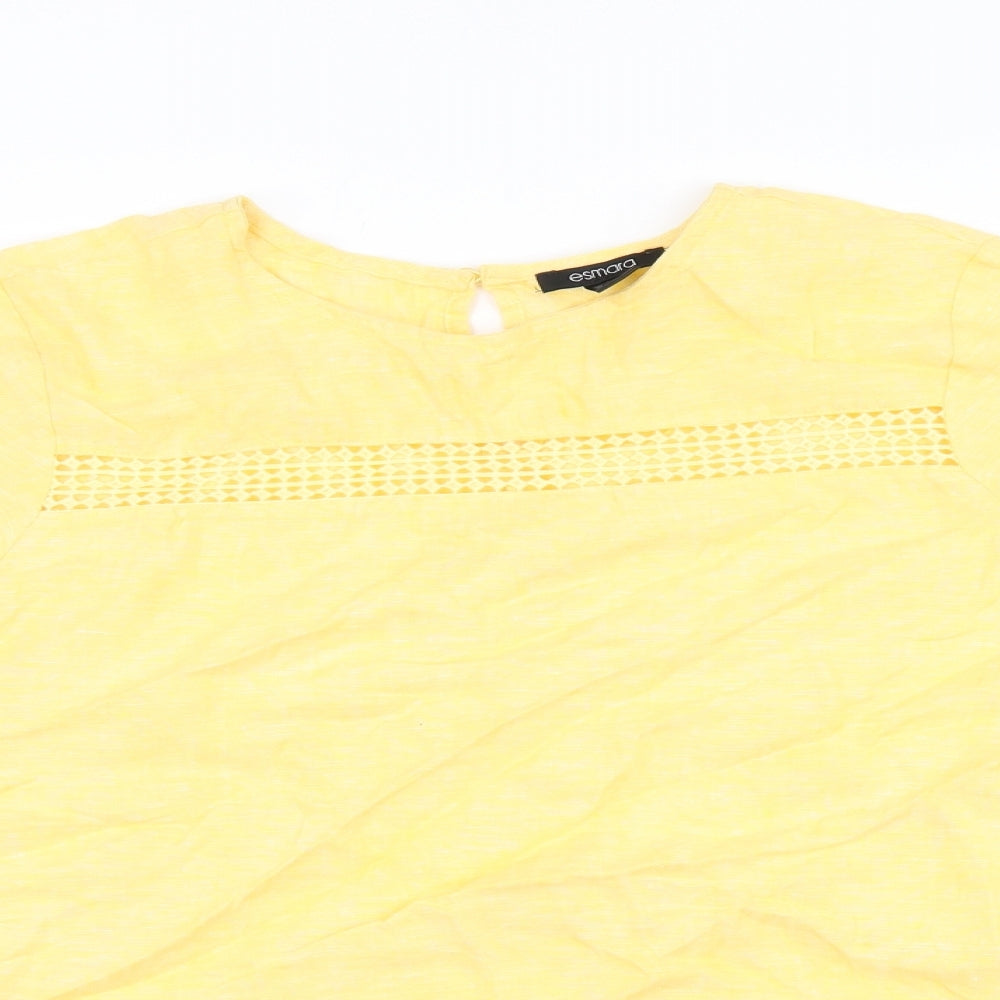 Esmara Womens Yellow Linen Basic T-Shirt Size 10 Round Neck