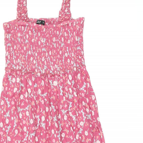 Cotton On Womens Pink Floral Cotton Shift Size S Square Neck Pullover