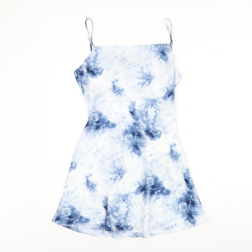 Cotton Candy Womens Blue Tie Dye Polyester Skater Dress Size M Square Neck Tie