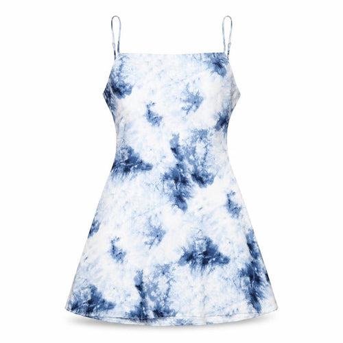 Cotton Candy Womens Blue Tie Dye Polyester Skater Dress Size M Square Neck Tie