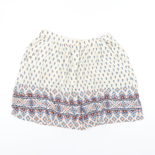 New Look Womens Ivory Floral Viscose Mini Skirt Size 6 Button