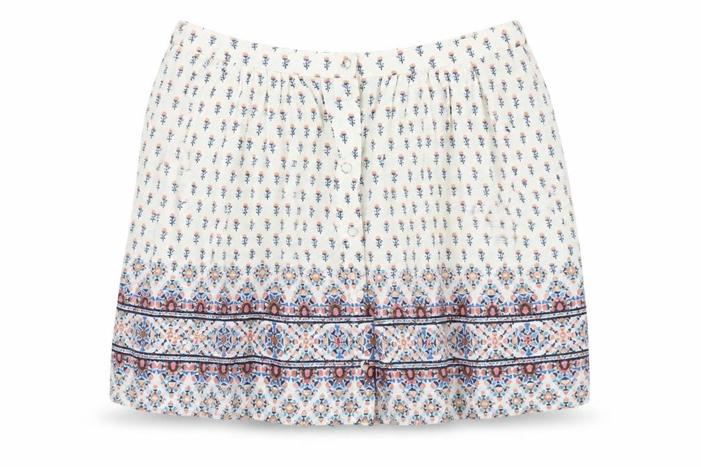 New Look Womens Ivory Floral Viscose Mini Skirt Size 6 Button