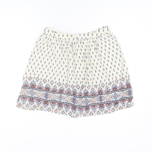 New Look Womens Ivory Floral Viscose Mini Skirt Size 6 Button