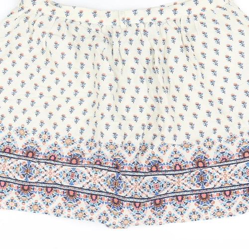 New Look Womens Ivory Floral Viscose Mini Skirt Size 6 Button