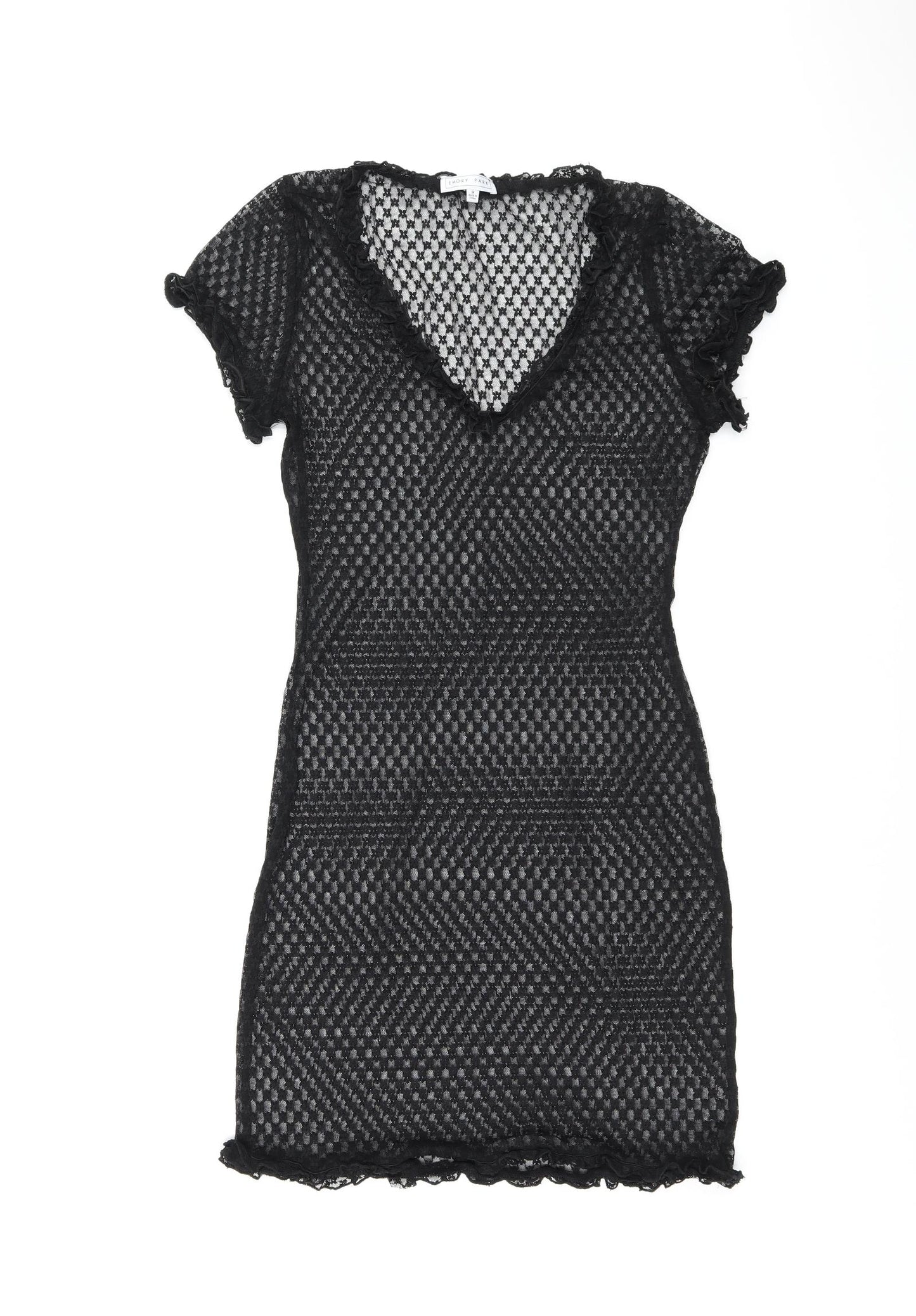 Emory Park Womens Black Floral Polyester Bodycon Size M V-Neck Pullover - Sheer