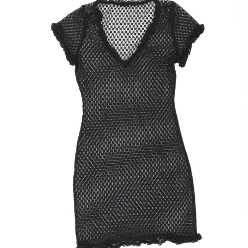 Emory Park Womens Black Floral Polyester Bodycon Size M V-Neck Pullover - Sheer
